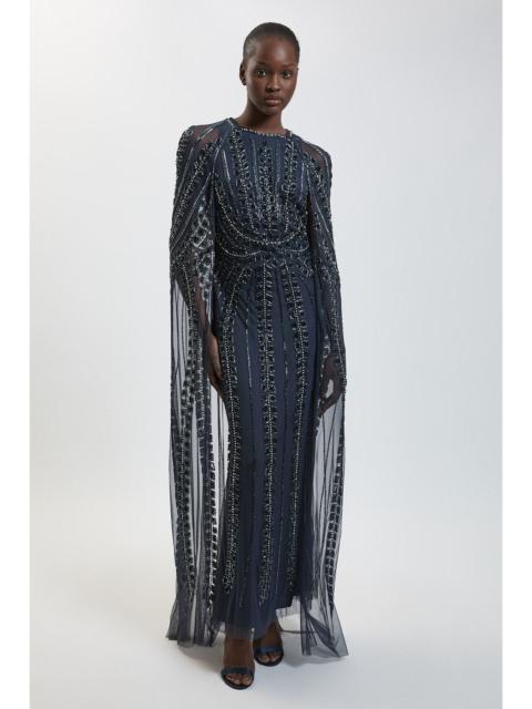 KAREN MILLEN Premium Embellished Cape Maxi Dress