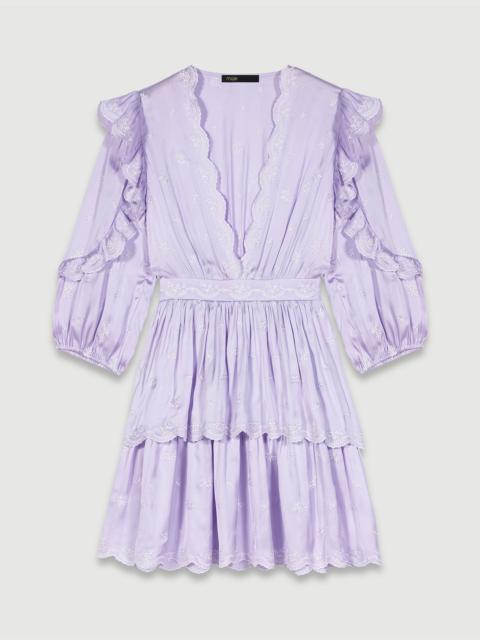 Short satin-look embroidered dress