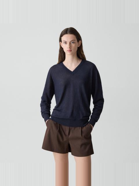 Theory Oversized V-Neck Sweater in Linen Knit