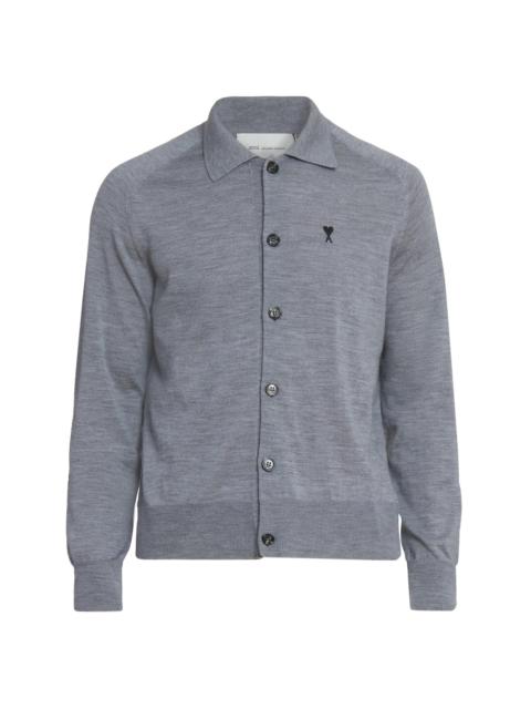 AMI Paris Men's Collared Wool Cardigan - Gris Chine Noir