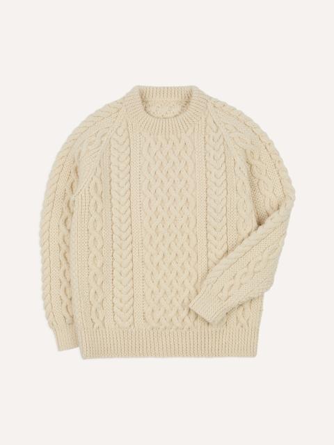 Drake's Ecru Wool Aran Jumper