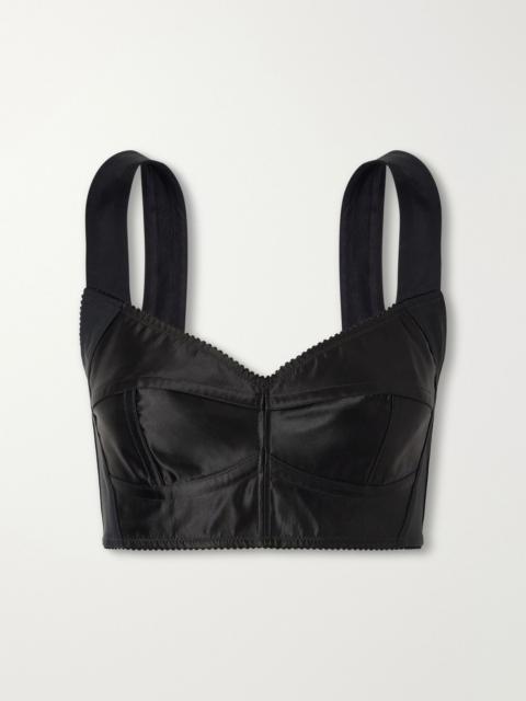 Dolce & Gabbana Cropped paneled satin bustier top Black