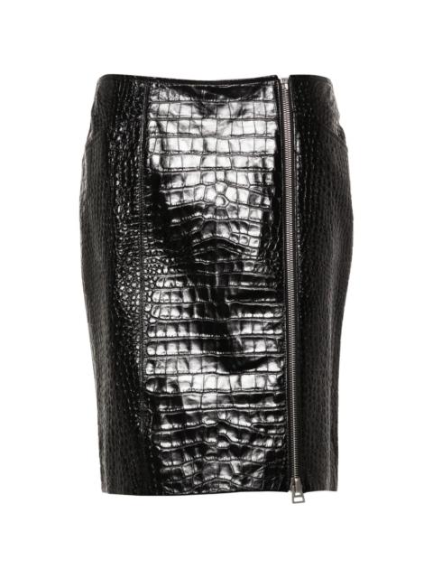croc-embossed leather mini skirt