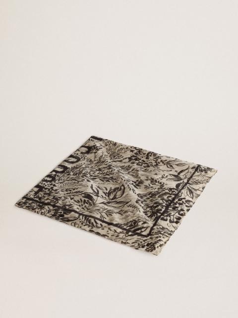 Golden Goose Bone-white scarf with contrasting toile de jouy pattern