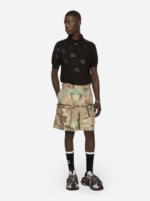 Nylon cargo shorts with camouflage print
