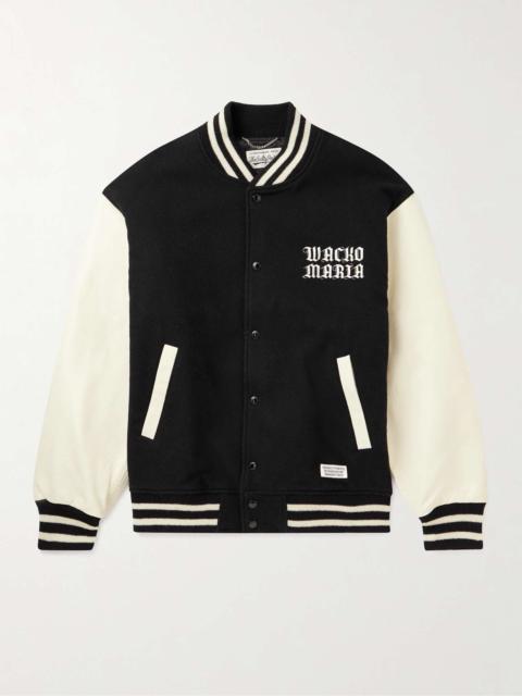 Logo-Embroidered Wool-Blend Felt and Leather Varsity Jacket