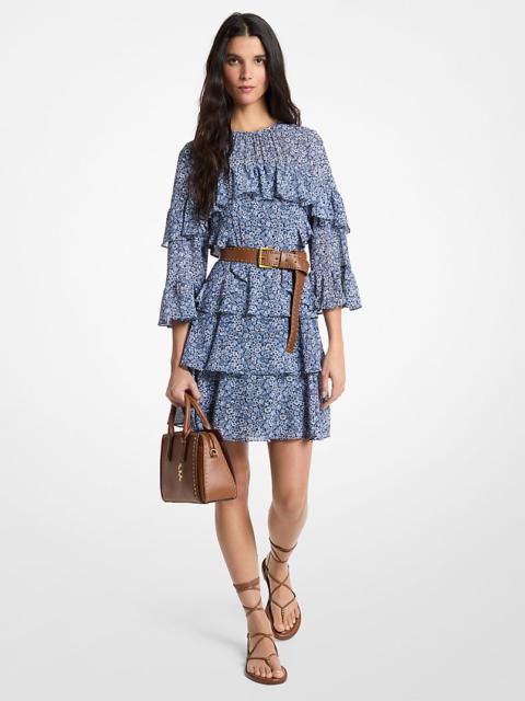 MICHAEL KORS Floral Print Georgette Ruffle Mini Dress