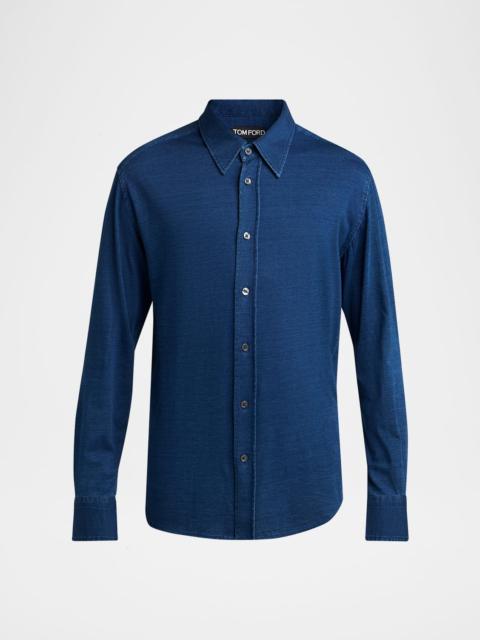 TOM FORD Men's Cotton Denim Point-Collar Button-Down Shirt