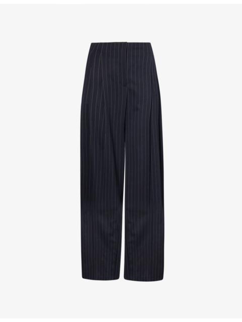 MUGLER Pinstripe-Pattern Wide-Leg Wool Trousers