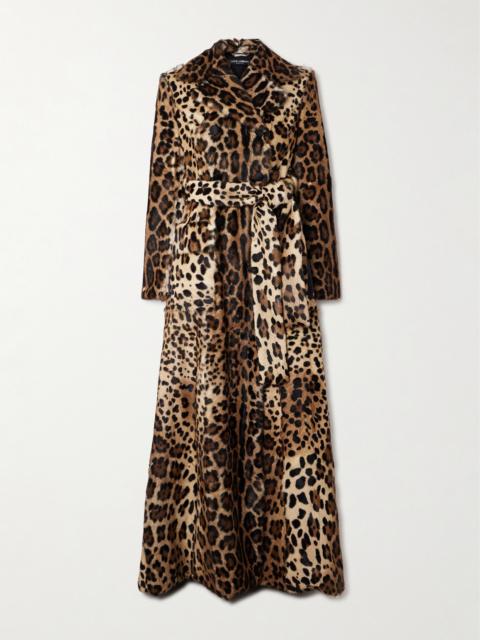 Dolce & Gabbana Belted Double-breasted Leopard-print Goat Hair Coat