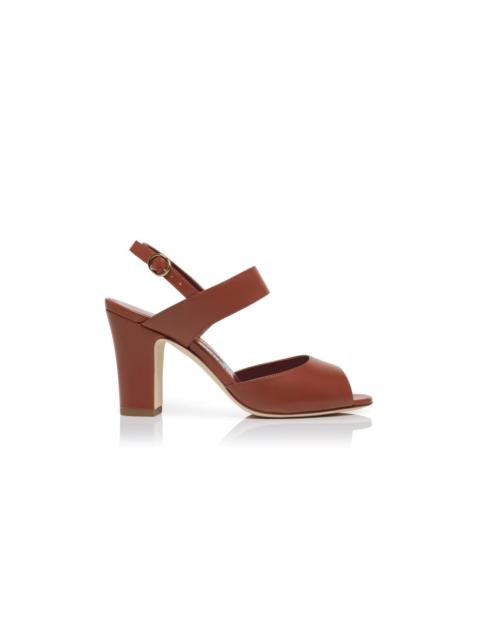 Manolo Blahnik Brown Nappa Leather Slingback Sandals