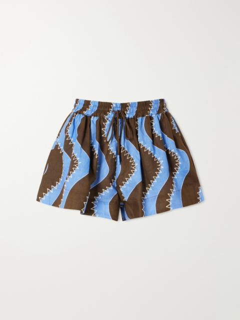 ALÉMAIS Frankie Printed Embroidered Linen Shorts