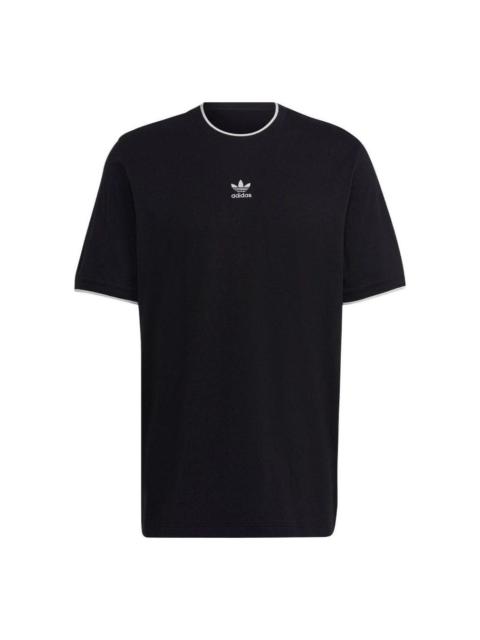 Men's adidas originals Solid Color Logo Casual Round Neck Short Sleeve Black T-Shirt HK7305