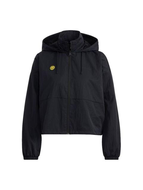 (WMNS) adidas Neo x SMILEY Csmly Windbreaker Jacket 'Black Yellow' HE7953