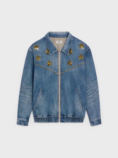 CELINE EMBROIDERED TEDDY JACKET IN UNION WASH DENIM WITH STARS