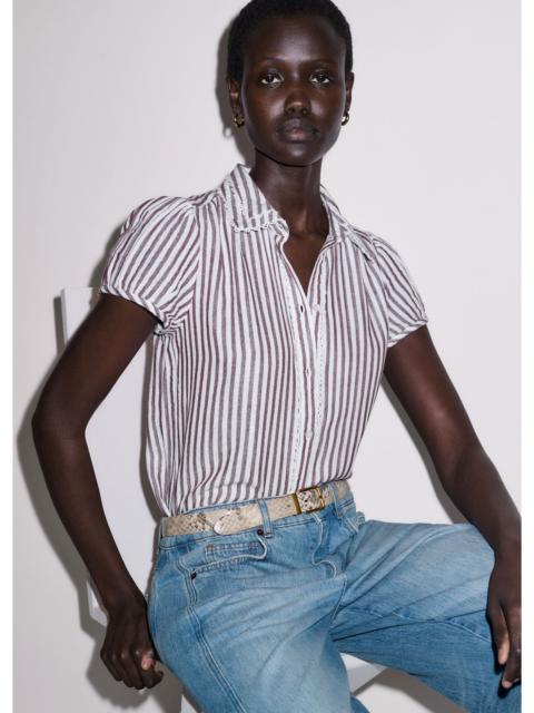ME+EM Cheesecloth Stripe Cap-sleeve Blouse