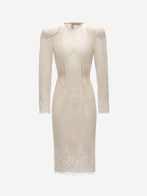 MAGDA BUTRYM Embroidered fitted dress with back tie detail in cream