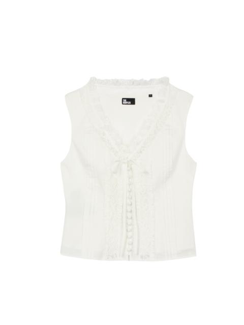 The Kooples COTTON TOP WITH ECRU LACE INLAY