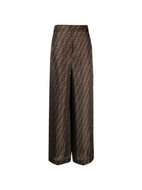 FENDI FF motif silk palazzo trousers