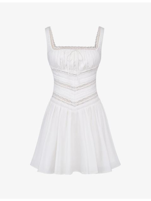 House of CB Tiffani square-neck lace-trim stretch-cotton mini dress