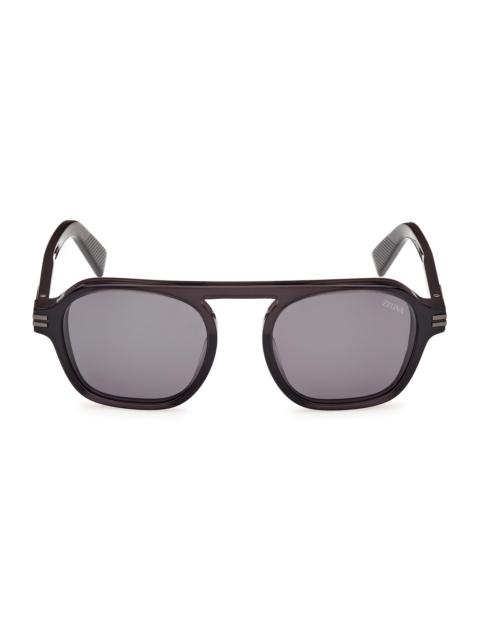 ZEGNA Men's 51MM Round Sunglasses - Dark Green Polarized Smoke