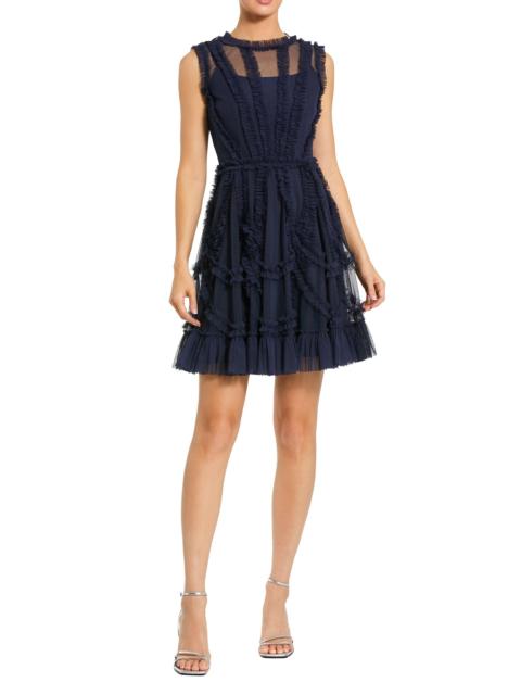 MAC DUGGAL Women's Mesh Dotted Micro Ruffled Minidress - Indigo