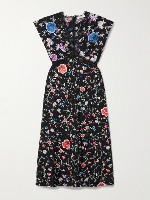 Sea Priscilla Lace-trimmed Embroidered Crepe Midi Dress