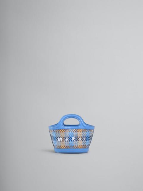 BLUE LEATHER AND RAFFIA-EFFECT FABRIC TROPICALIA MICRO BAG