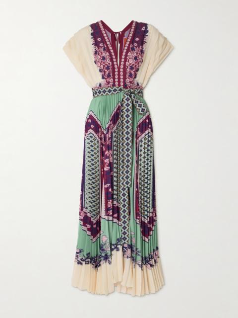 La DoubleJ Belted Printed Pleated Crepe De Chine Maxi Dress