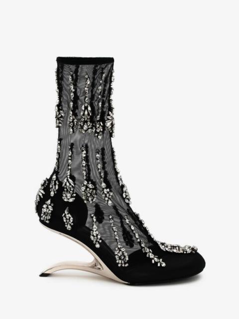 Embroidered Arc Boot in Black/silver