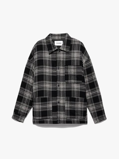 FRAME Padded Checked Flannel Overshirt in Noir