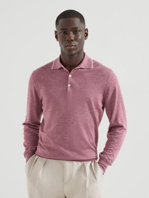 Brunello Cucinelli Cashmere, silk and hemp lightweight knit polo shirt