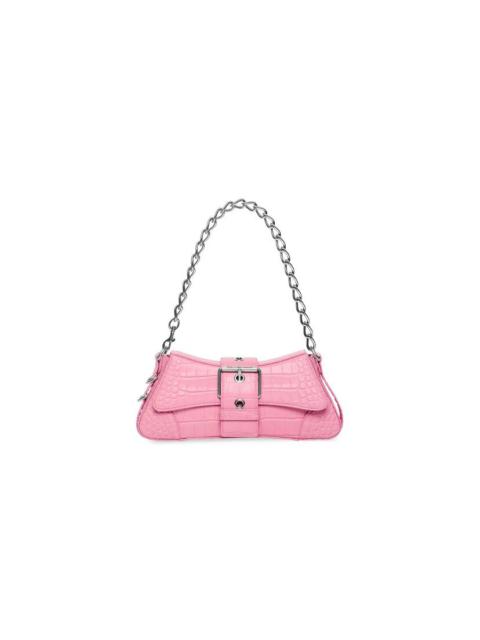 Women's Lindsay Small Shoulder Bag With Strap Crocodile Embossed in Light Pink