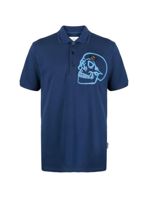 skull-appliqué cotton polo shirt