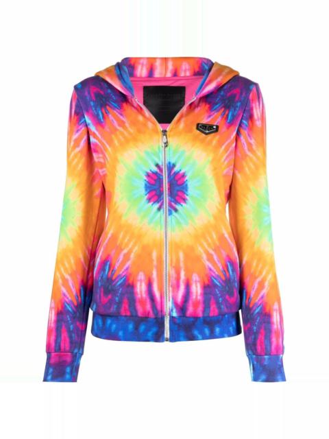 logo-print tie-dye zipped hoodie