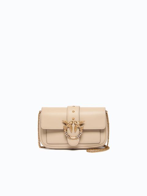 PINKO LOVE BAG POCKET SMALL LEATHER SHOULDER BAG WITH JEWEL BUCKLE