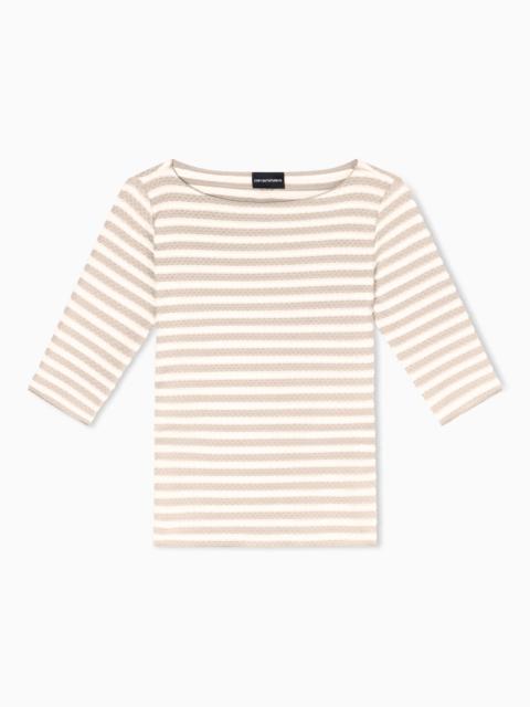 EMPORIO ARMANI JUMPER WITH THREE-QUARTER LENGTH SLEEVES IN STRIPED JACQUARD JERSEY WITH A PATTERN