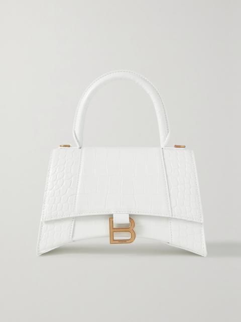 BALENCIAGA Hourglass XS croc-effect leather tote White