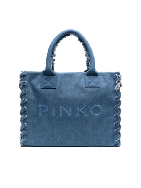 PINKO logo-embroidered denim beach bag