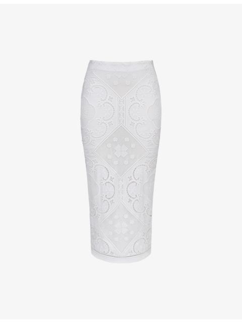 House of CB Cecilia Broderie-Anglaise Stretch-Cotton Midi Skirt
