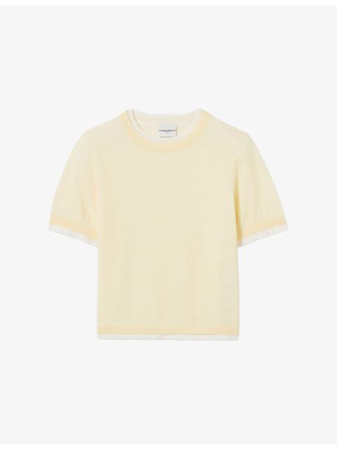 Claudie Pierlot Contrast-Knit Short-Sleeve Cotton-Blend Jumper