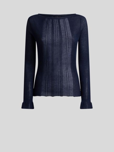 SEE-THROUGH COTTON-BLEND JACQUARD SWEATER WITH BOAT NECK