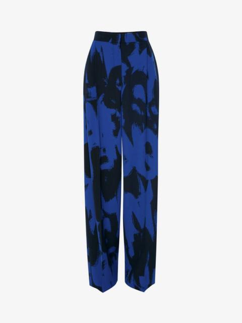 Barathea Mcqueen Graffiti Wide Leg Trousers in Electric Blue/black
