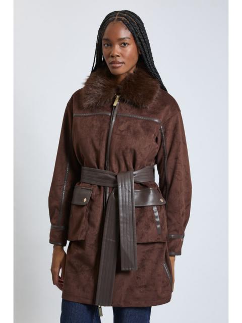 KAREN MILLEN Faux Leather Mix Longline Bomber Jacket