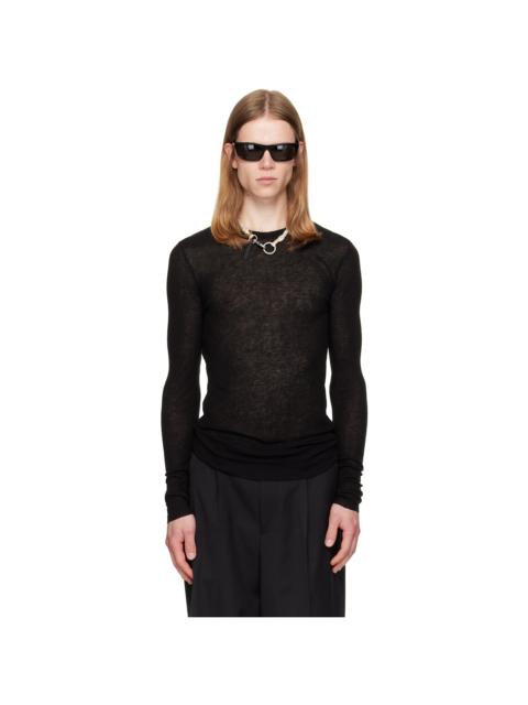 Tonywack Black Sheer Wool Ribbed Knit Sweater