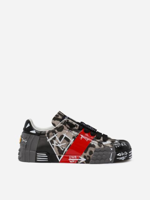 Printed calfskin Portofino sneakers with lettering