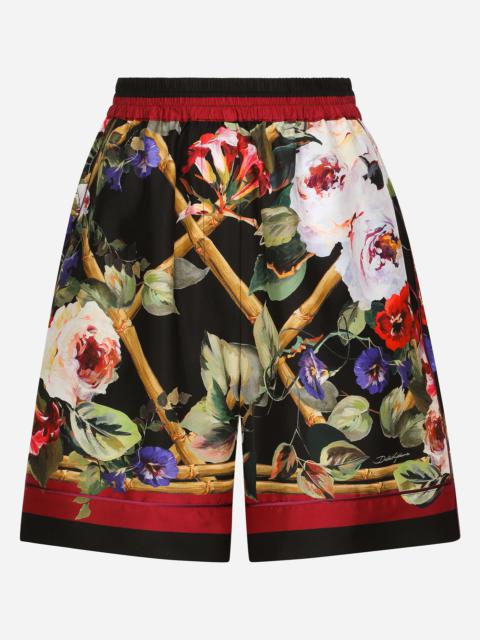 Dolce & Gabbana Twill pajama shorts with rose garden print