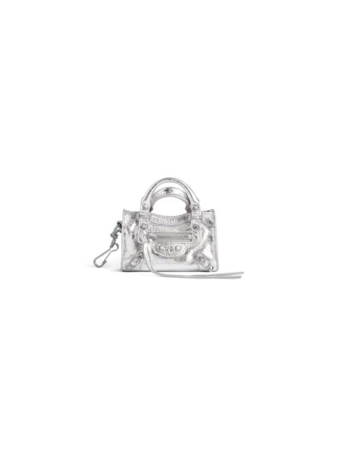 BALENCIAGA Women's Le City Micro Bag Charm Metallized in Silver