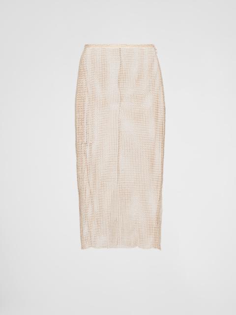 Mesh midi skirt with embroidered pearls