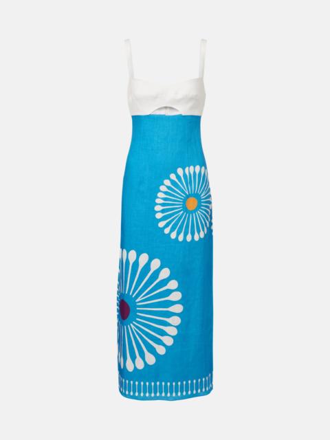 CALA de la CRUZ Nara cutout floral linen midi dress